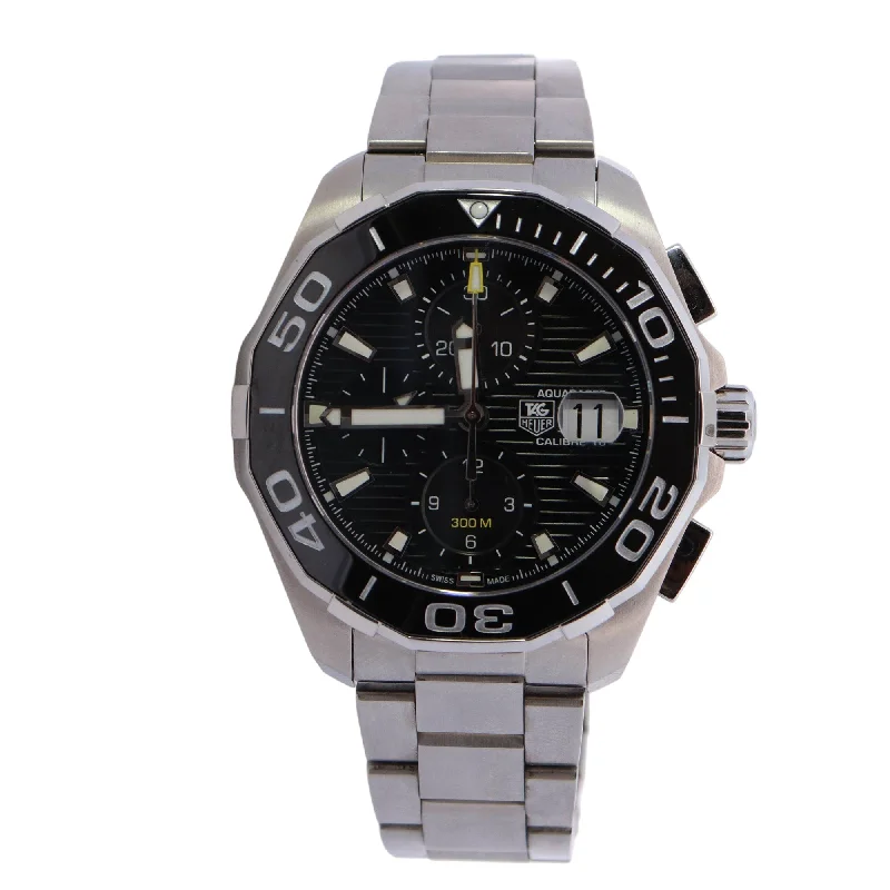 Tag Heuer Aquaracer Chronograph Stainless Steel 43mm Black Chromograph Stick Dial Watch Reference #: CAY211A