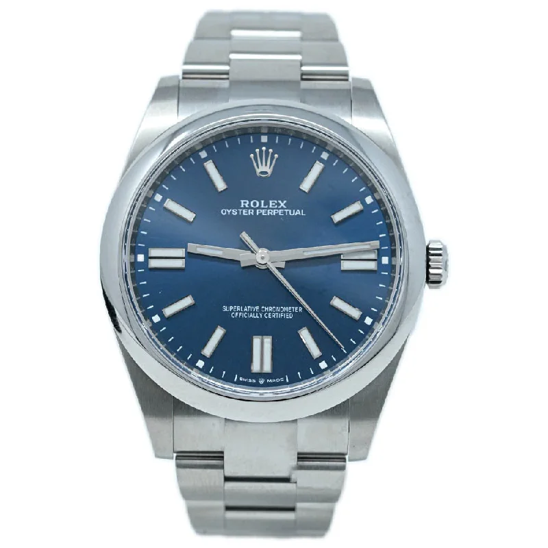 Rolex Men's Oyster Perpetual Stainless Steel 41mm Blue Stick Dial Watch Reference #: 124300