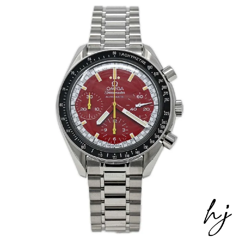 Omega Men's Speedmaster Schumacher Stainless Steel 39mm Red Chronograph Stick Dial Watch Reference #: 3510.61.00