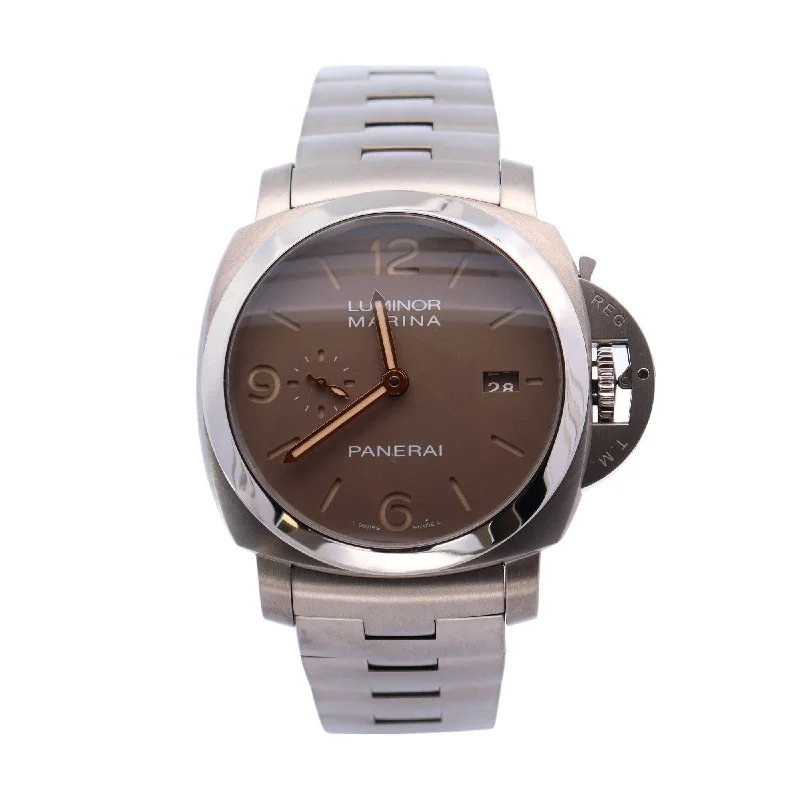 Panerai Luminor Marina Titanium 44mm Brown Stick & Roman Dial Watch Reference #: PAM00734