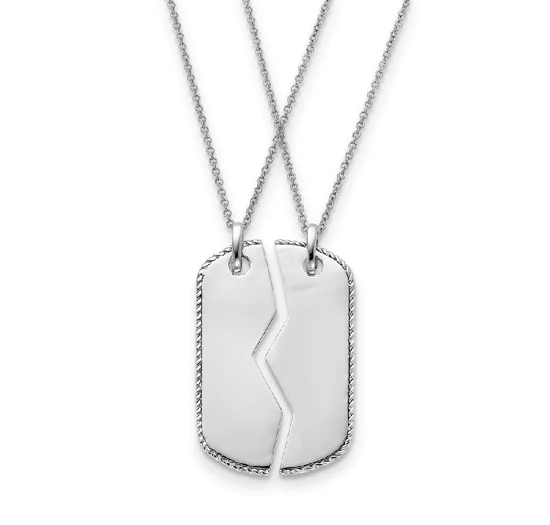 Rhodium Plated Sterling Silver Military Mizpah Dog Tag for 2 Necklace