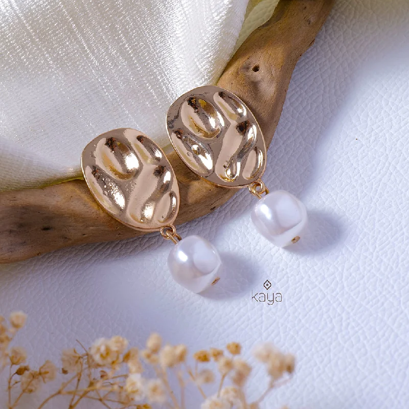 Gold Plated Handcrafted Geometric Pearl Drop Earrings - PT100253