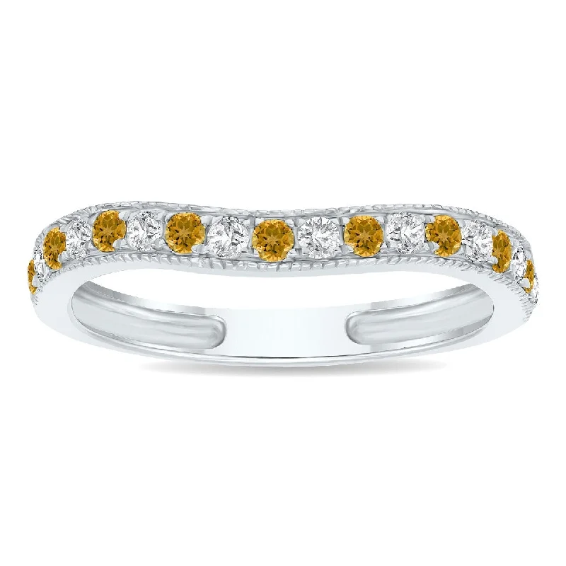 Citrine and Diamond Channel Set Wedding Band in 10K White Gold