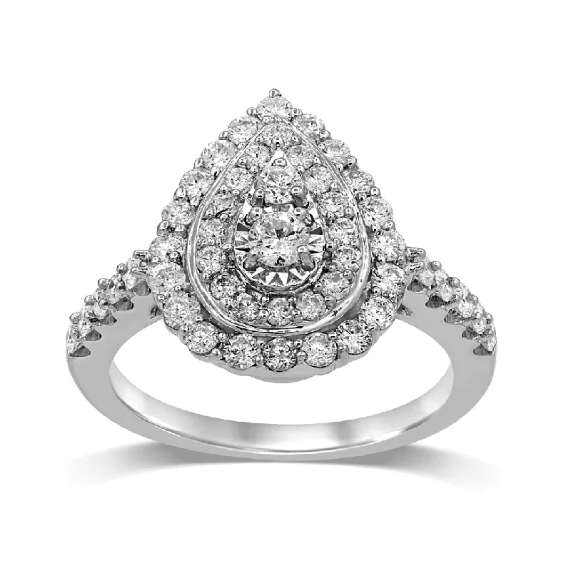 9ct White Gold 1.00ct Diamond Pear Illusion Ring