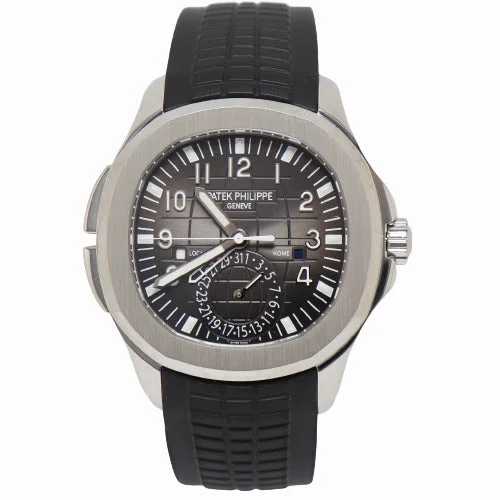 Patek Philippe Mens Aquanaut Dual Time Stainless Steel 40mm Black Embossed Dial Watch Reference# 5164A-001