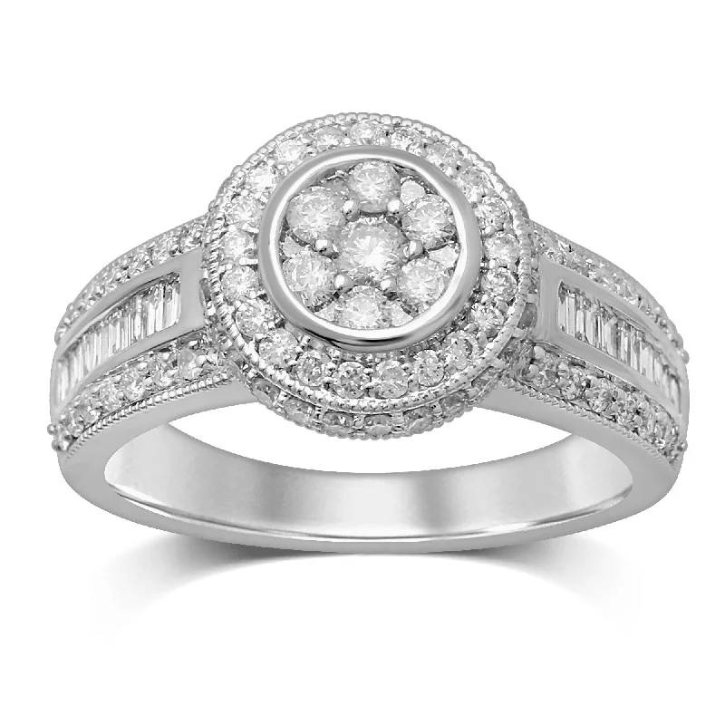 Halo Ring with 1.20ct of Diamonds in 9ct White Gold