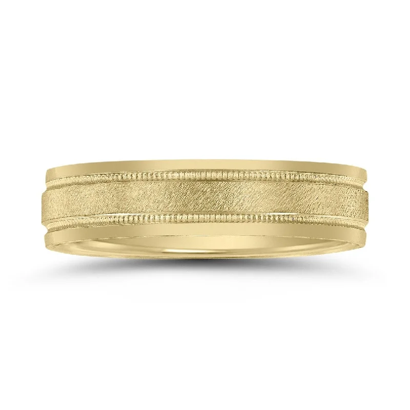 Men's 5mm Wedding Band with Stone Center Finish and Milgrain in 10K Yellow Gold