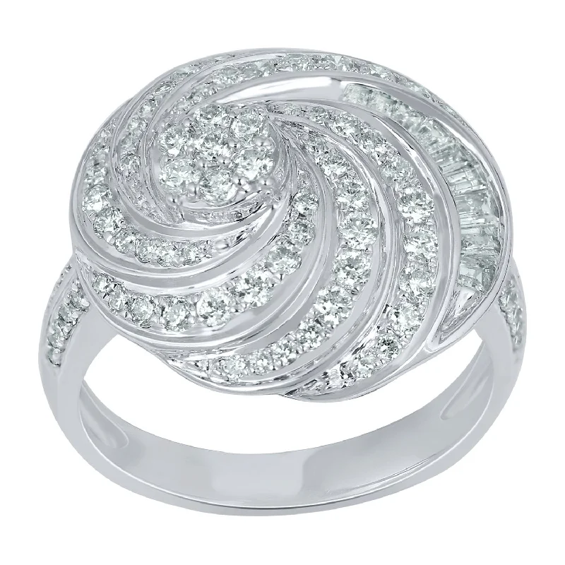 Flower Multi Swirl Ring with 1.00ct of Diamonds in 9ct White Gold