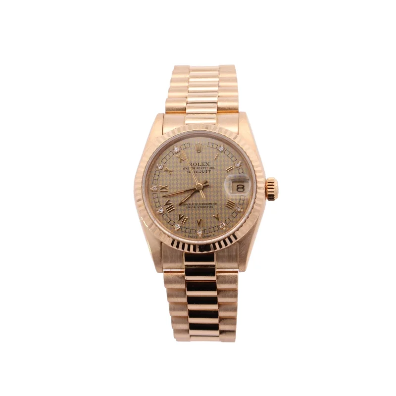 Rolex Datejust Yellow Gold 31mm Houndstooth Diamond Dot Dial Watch Reference #: 68278