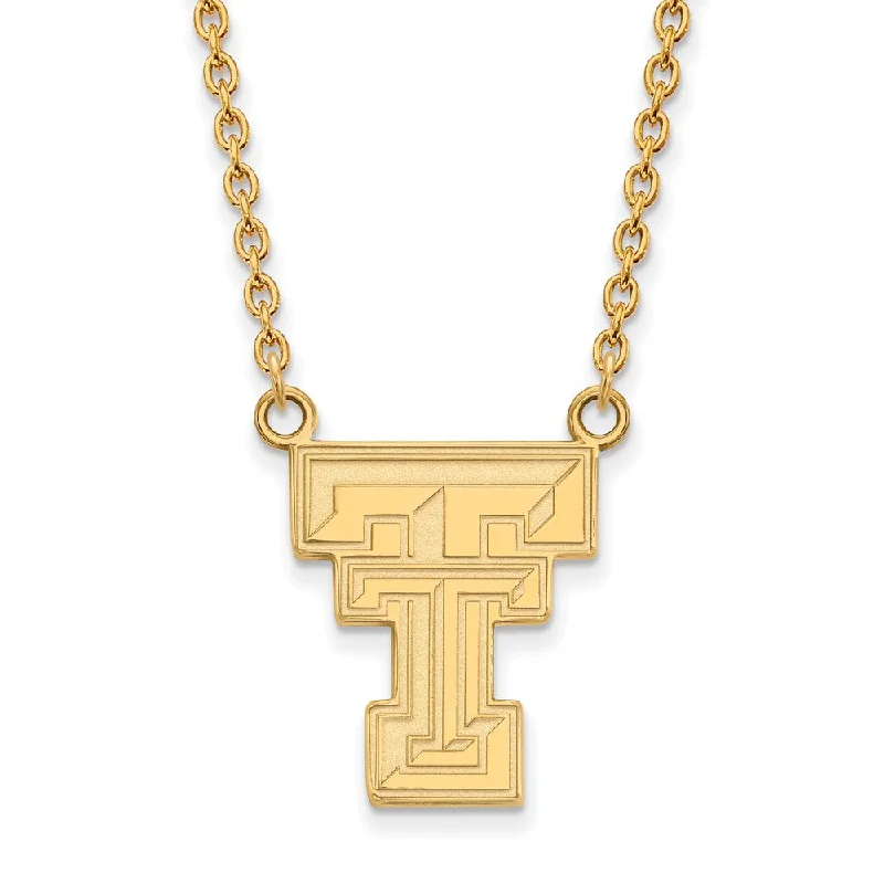 14k Gold Plated Silver Texas Tech U Large 'TT' Pendant Necklace