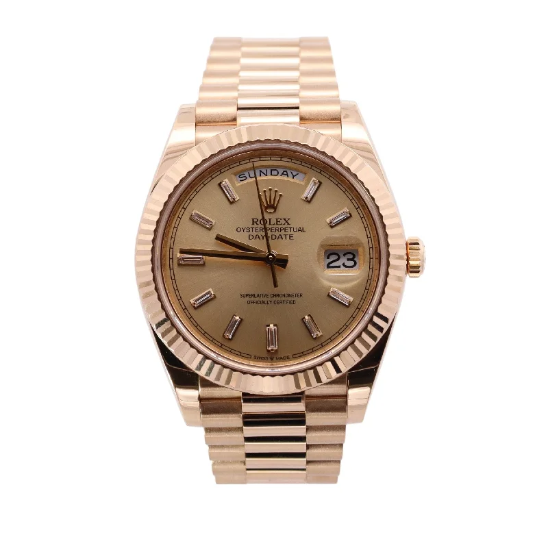 Rolex Day-Date Yellow Gold 40mm Aftermarket Champagne Diamond Baguette Dial Watch Reference #: 228238