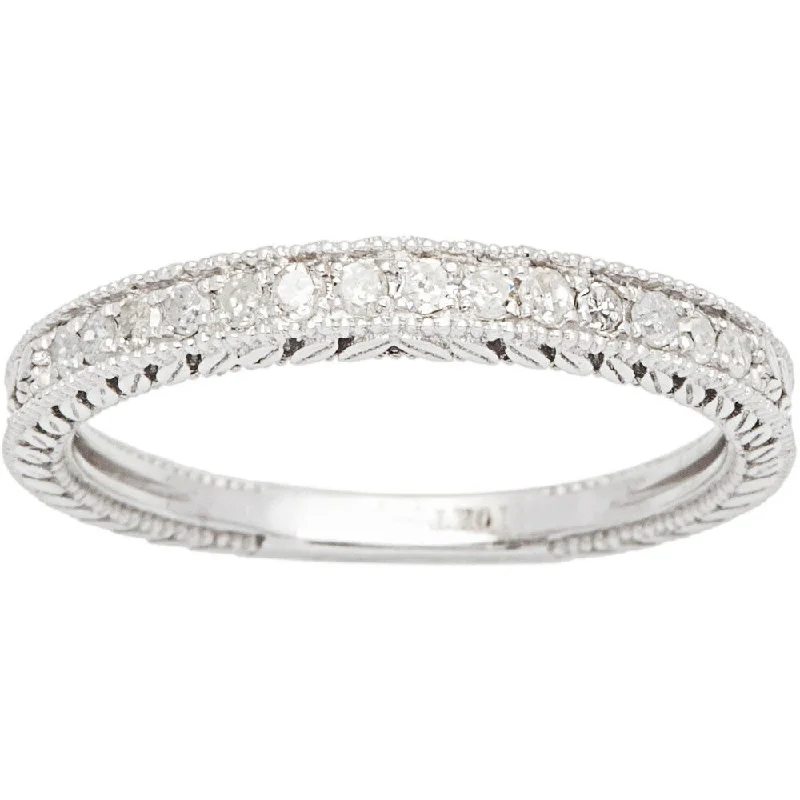 10k White Gold 1/4ct Vintage Style Engraved Diamond Band