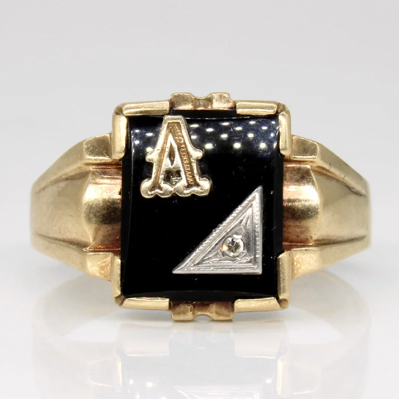 'Birks' Onyx 'A' and Diamond Signet Ring | 2.10ct | SZ 11 |