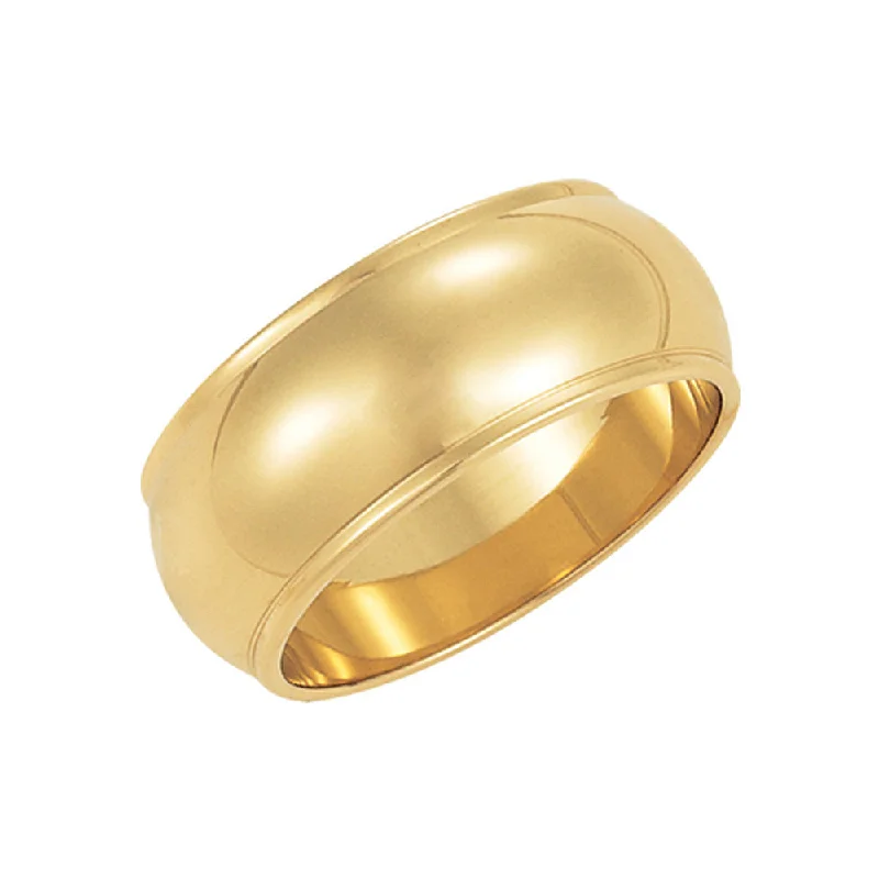 8mm Half Round Ridged Edge Band in 10k Yellow Gold