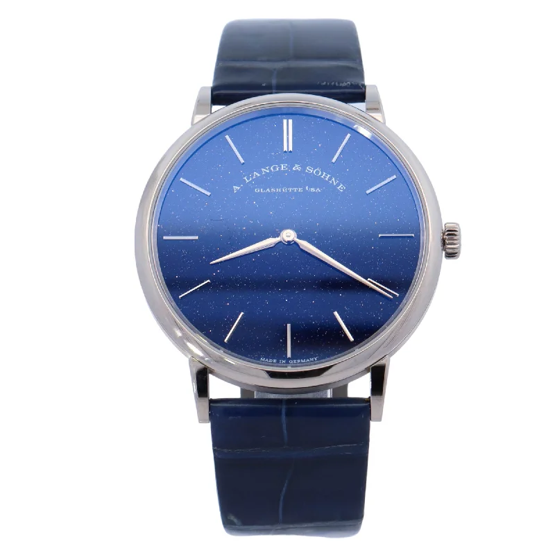 A. Lange & Sohne Saxonia Thin White Gold 39mm Dark Blue Stick Dial Watch Reference# 205.086