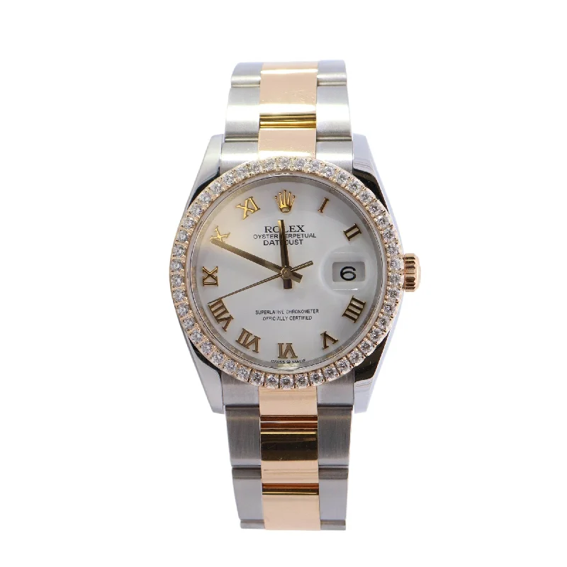 Rolex Datejust TT Stainless Steel & Yellow Gold 36mm Custom White Roman Dial Watch Reference #: 126233