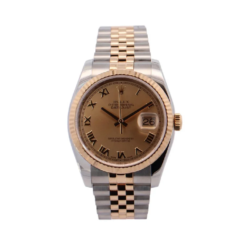 Rolex Datejust Two Tone Yellow Gold &  Steel 36mm Champagne Roman Dial Watch Reference #: 116233