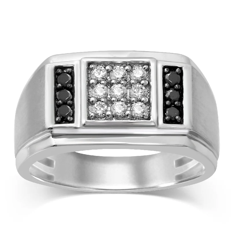 3 Row Mens Ring with 0.45ct of Diamonds in 10ct White Gold