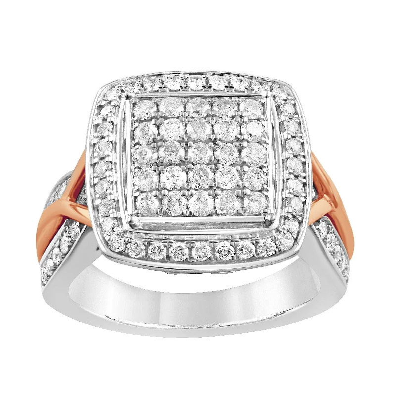 Halo Square Look Ring with 1.00ct of Diamonds in Sterling Silver and 9ct Rose Gold