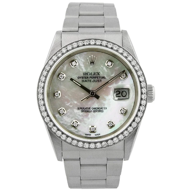 Rolex Datejust Stainless Steel 36mm Custom White MOP Diamond Dial Watch Reference# 16200