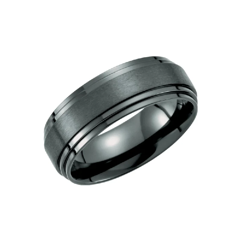 8mm Black Titanium Double Ridged Comfort Fit Band