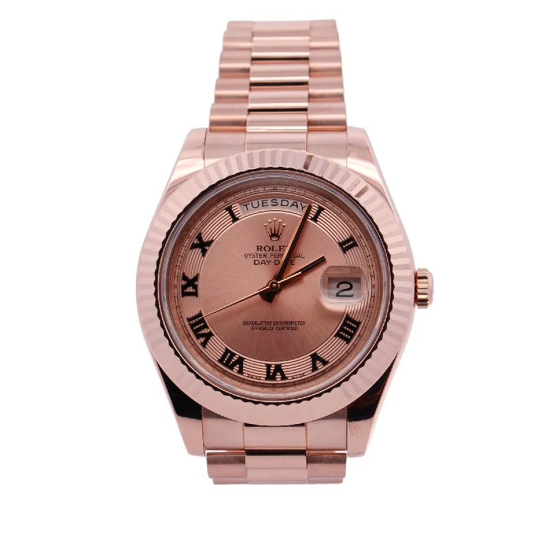 Rolex Day-Date Rose Gold 41mm Pink Roman Dial Watch Reference# 218235