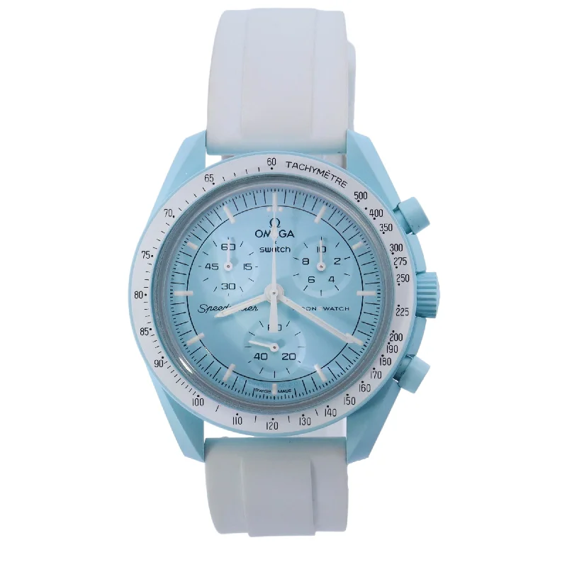 Omega x Swatch Moonswatch Light Blue Bioceramic 42mm Light Blue Chronograph Dial Watch Reference# SO33L100