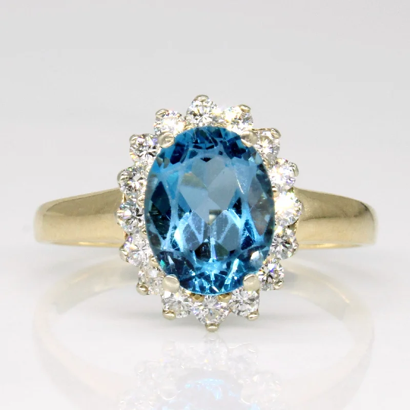 Blue Topaz & Diamond Halo Ring | 2.00ct, 0.35ctw | SZ 7.75 |