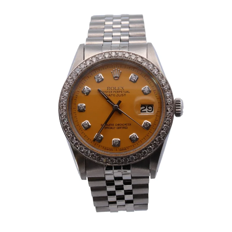 Rolex Datejust Stainless Steel 36mm Custom Yellow Diamond Dial Watch Reference #: 1603