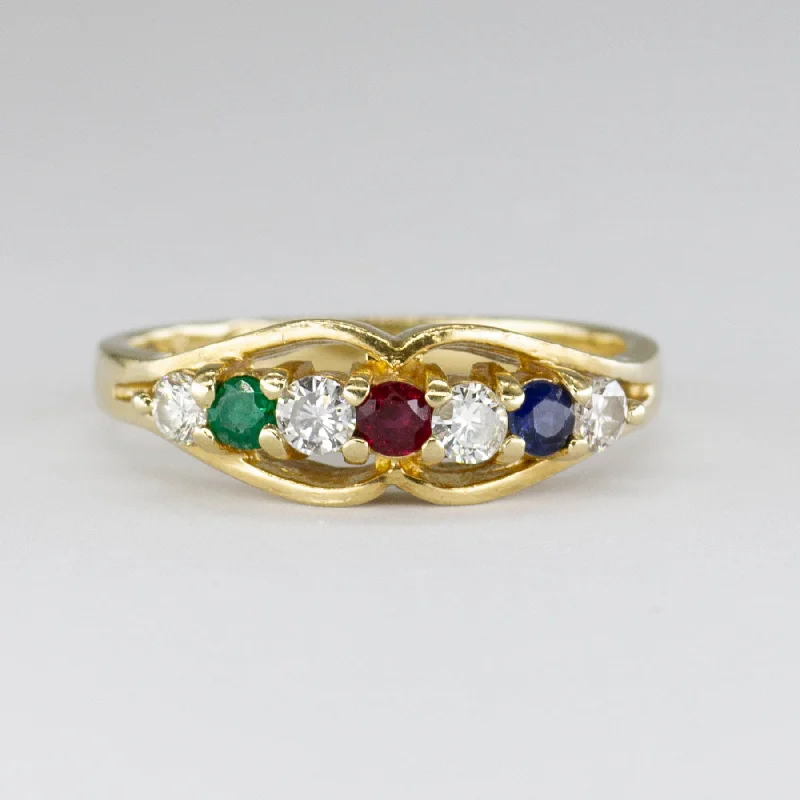 Diamond, Ruby, Sapphire and Emerald 14k Ring | 0.25ctw, 0.18ctw | SZ 5.75|