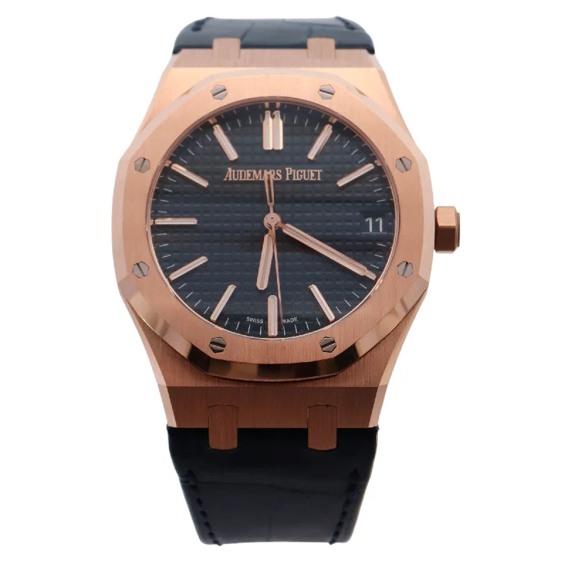 Audemars Piguet Royal Oak Rose Gold 41mm Blue Stick Dial Watch Reference# 15510OR.OO.D315CR.02