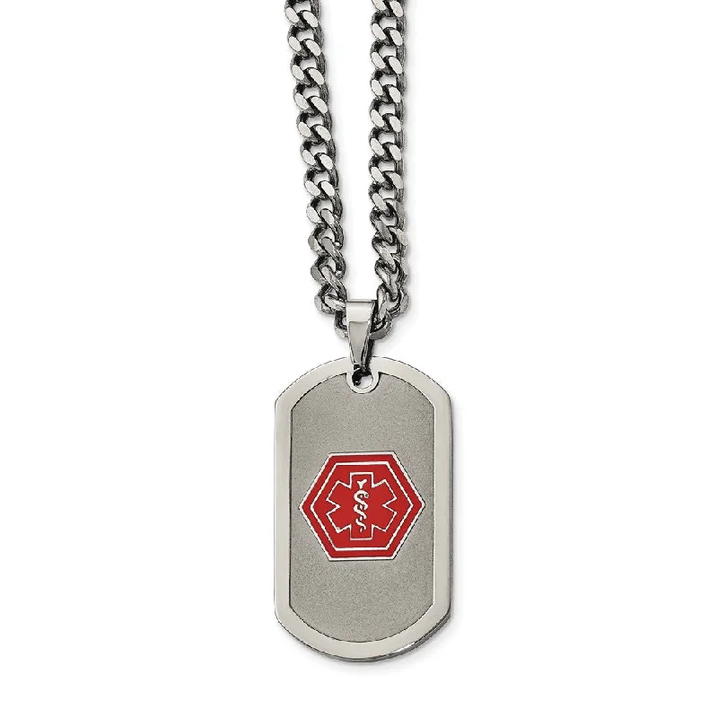 Stainless Steel Brushed Medical Dog Tag Necklace - 30 Inch