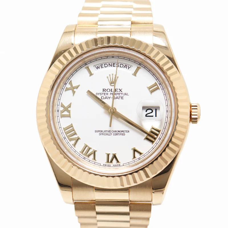 Rolex Day Date 41 Yellow Gold White Roman Dial Watch Reference# 218238