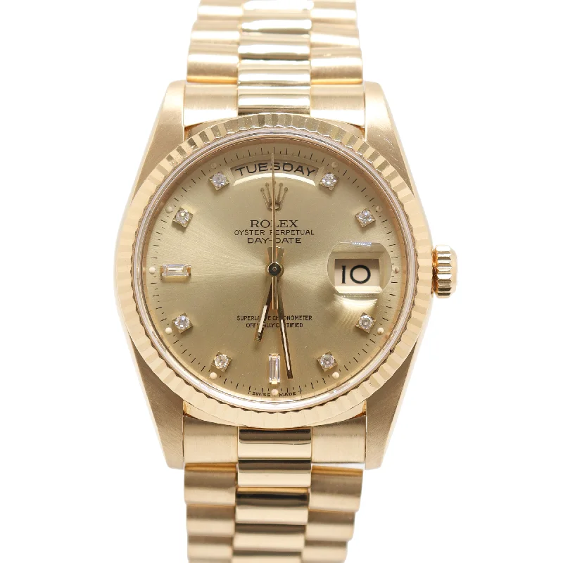 Rolex Day-Date Yellow Gold 36mm Champagne Diamond Dial Watch Reference #: 18238