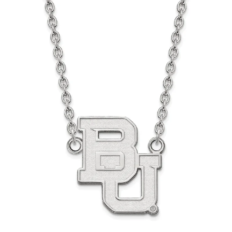 10k White Gold Baylor U Large 'BU' Pendant Necklace