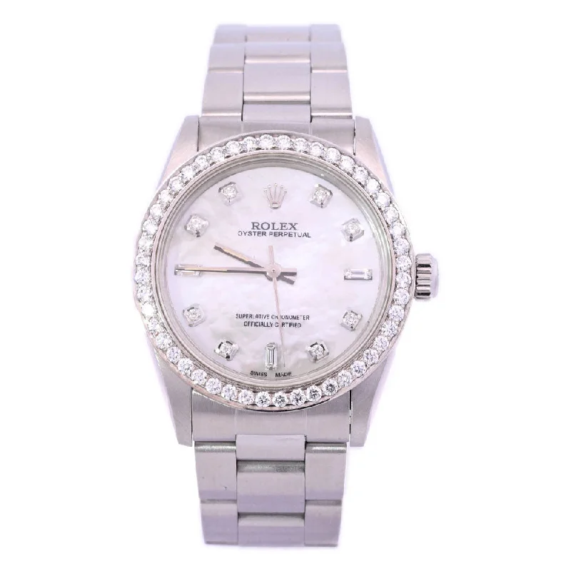 Rolex Oyster Perpetual Stainless Steel 31mm Custom White MOP Diamond Dial Watch Reference #: 67480