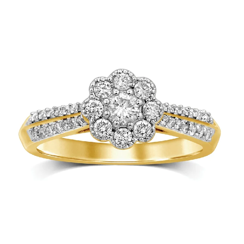 9ct Yellow Gold 0.50ct Diamond Flower Ring