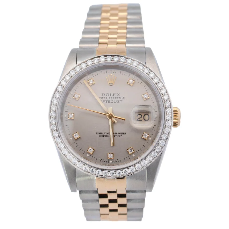 Rolex Datejust Two-Tone Stainless Steel & Yellow Gold 36mm Silver Diamond Dot Dial Watch Reference# 16233