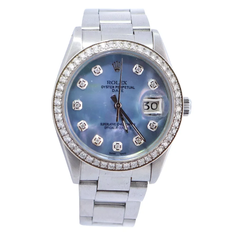 Rolex Oyster Perpetual Stainless Steel 34mm Custom Dark MOP Diamond Dial Watch Reference# 6694