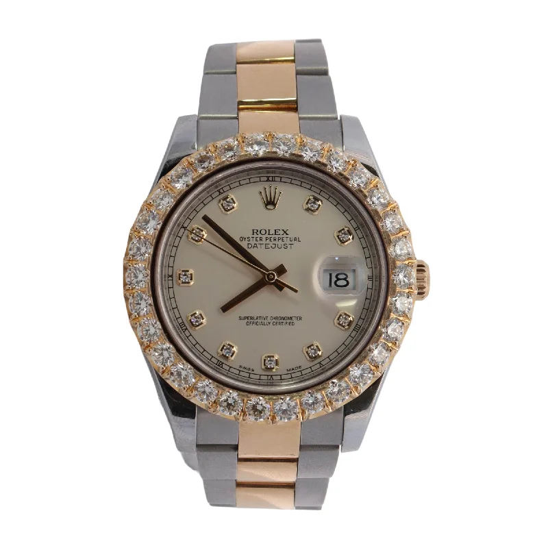 Rolex Datejust Two Tone Yellow Gold & Steel 41mm Ivory Diamond Dial Watch Reference#: 116333