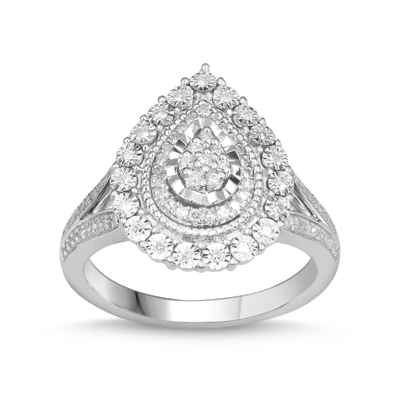 Brilliant Illusion Halo Ring with 1/3ct of Diamonds in 9ct White Gold