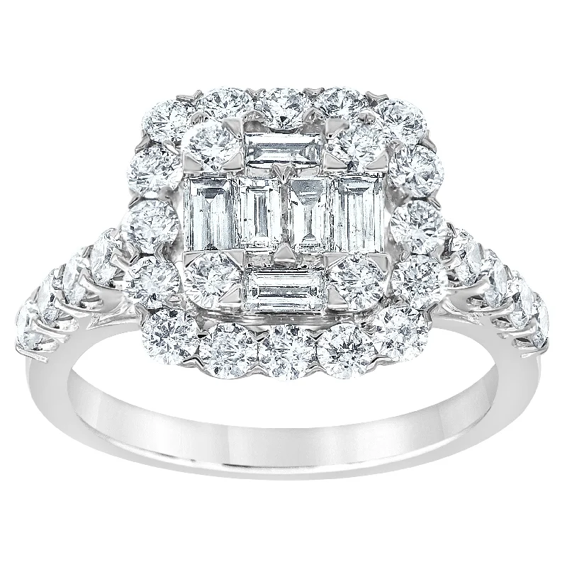 Halo Cushion Ring with 1.65ct of Diamonds in 14ct White Gold