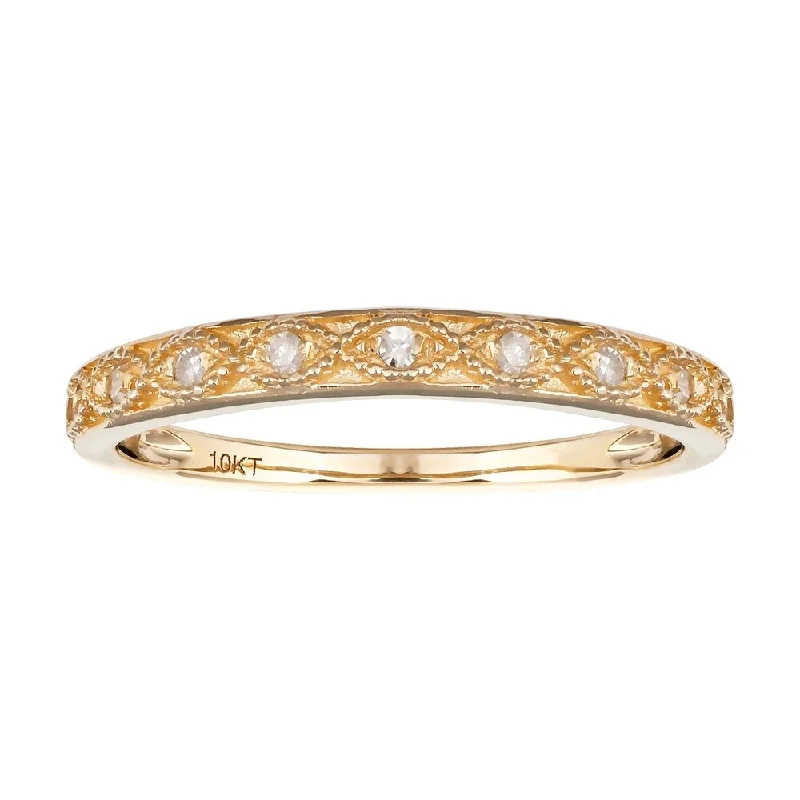 Viducci 10k Yellow Gold 1/10ct Milgrain Pave Diamond Band