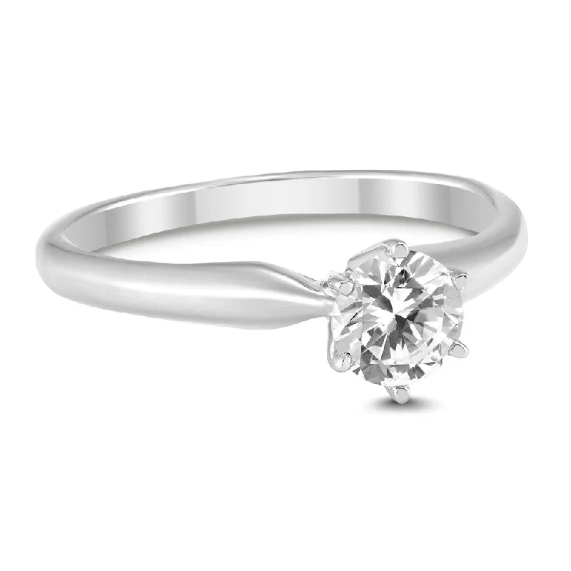 AGS Certified 1/4 Carat Round Diamond Solitaire Ring in 14K White Gold (I-J Color, SI1-SI2 Clarity)