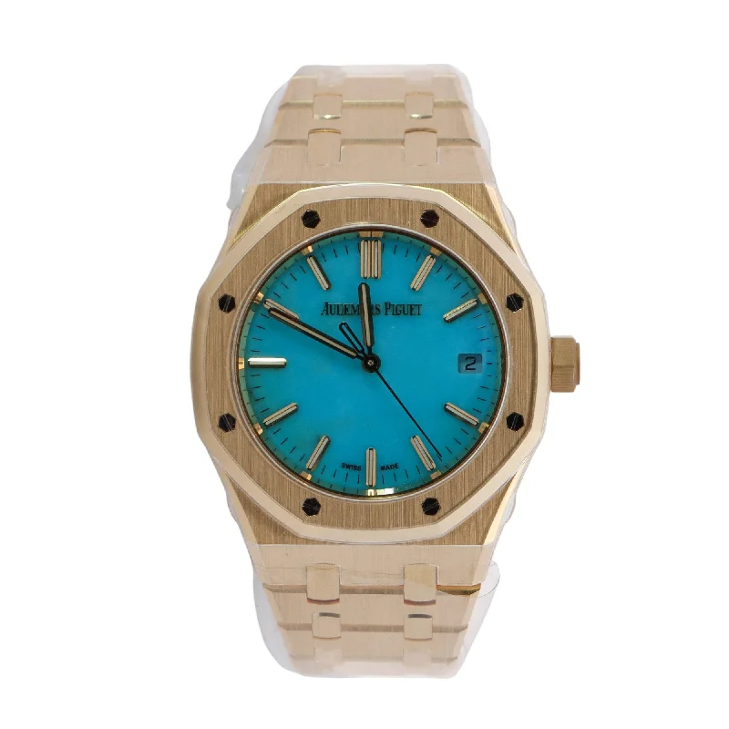 Audemars Piguet Royal Oak Yellow Gold 37mm Turquoise Stick Dial Watch Reference #: 15550BA.OO.1356BA.01