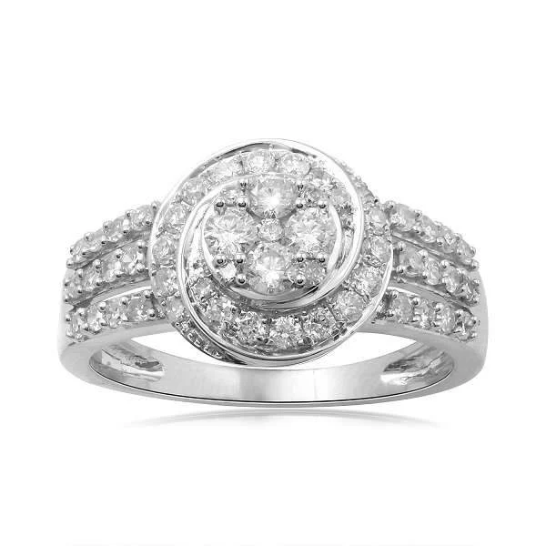 3 Row Shoulder Ring with 3/4ct of Diamonds in 9ct White Gold