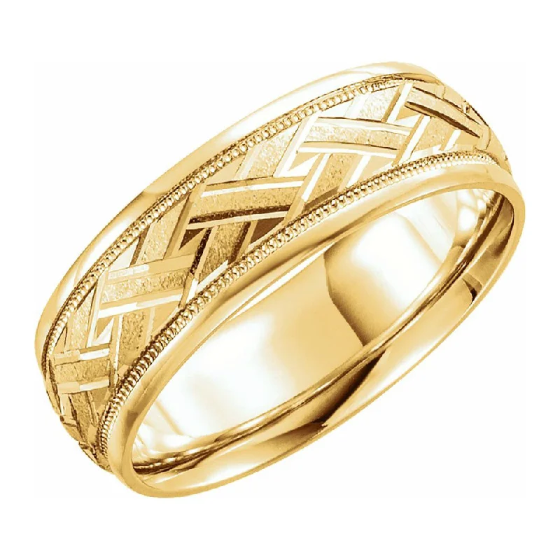 7mm 14K Yellow Gold Woven Design Comfort Fit Band