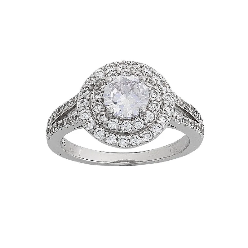 Sterling Silver Cubic Zirconia Double Halo Ring