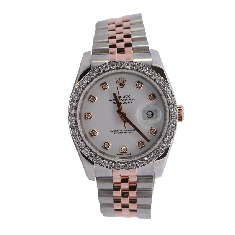 Rolex Datejust Two Tone Rose Gold & Stainless Steel 36mm White Diamond dot Dial Watch Reference #: 116231