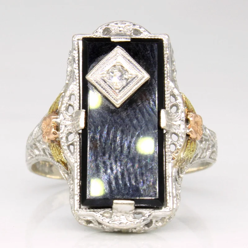 Onyx & Diamond Cocktail Ring | 2.00ct, 0.02ct | SZ 6.25 |